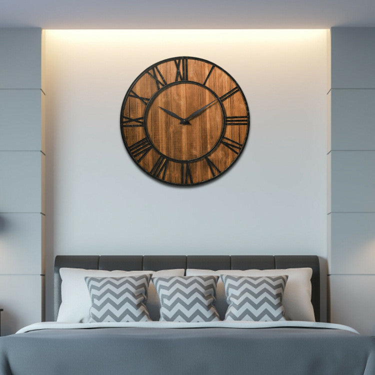 30 Inch Round Wall Clock Decorative Wooden Silent Clock with Battery