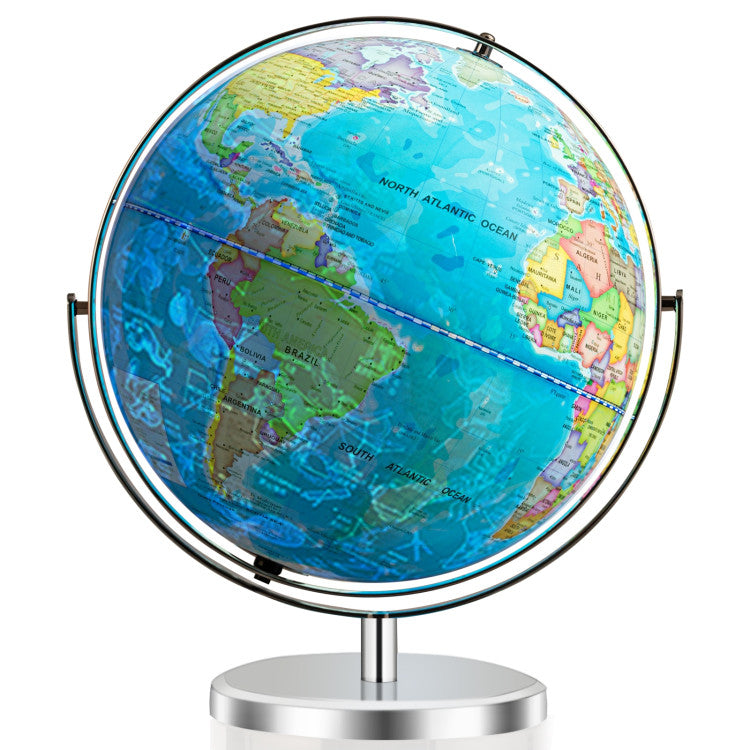 13" Illuminated World Globe 720° Rotating Map with LED Light