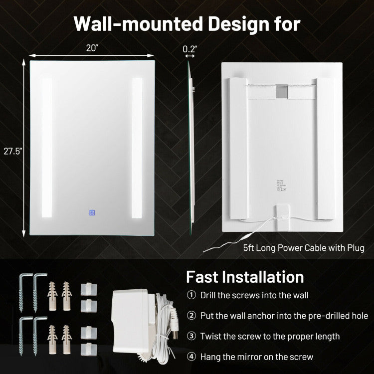 27.5-Inch LED Bathroom Makeup Wall-mounted Mirror