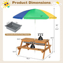 3-in-1 Kids Outdoor Picnic Water Sand Table with Umbrella Play Boxes