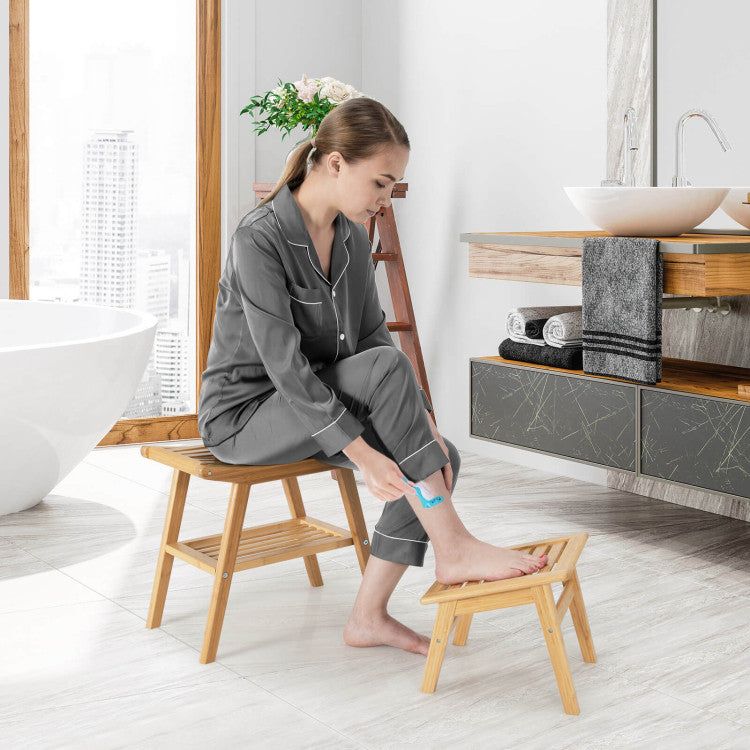 Bamboo Shower Seat Bench with Underneath Storage Shelf