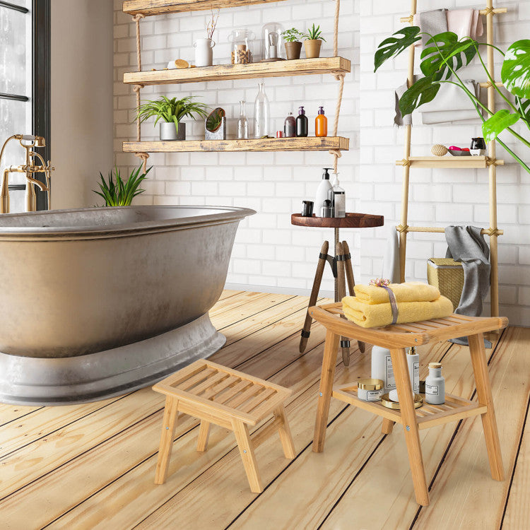 Bamboo Shower Seat Bench with Underneath Storage Shelf