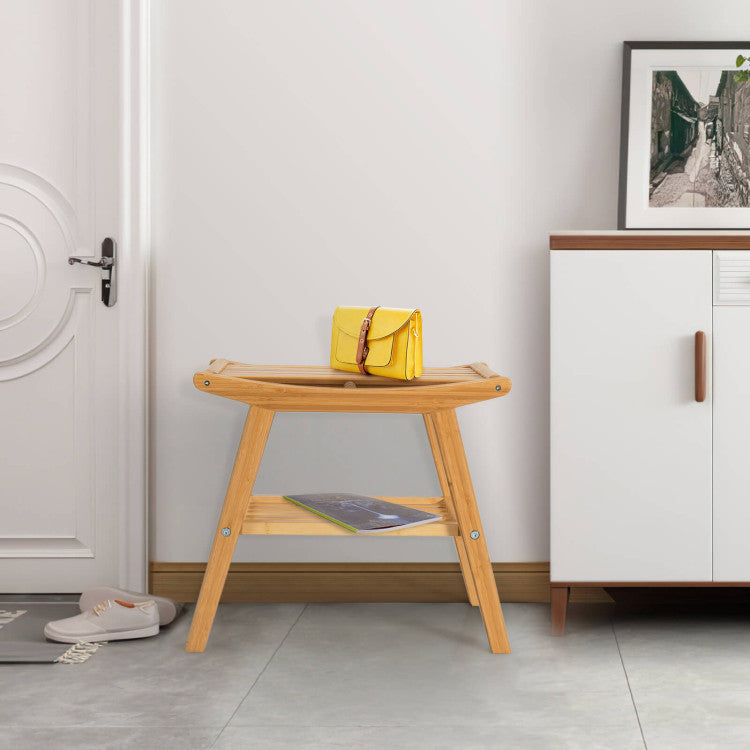 Bamboo Shower Seat Bench with Underneath Storage Shelf