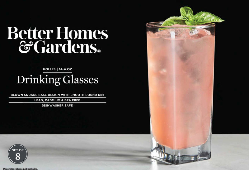 Better Homes & Gardens Hollis Drinking Glasses, 14.4 oz, Set of 8
