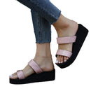 Women's Platform Wedge Sandals Open Toe Double Strap Slides Shoes with Arch Support Womens Summer Casual Slip-On Beach Sandals