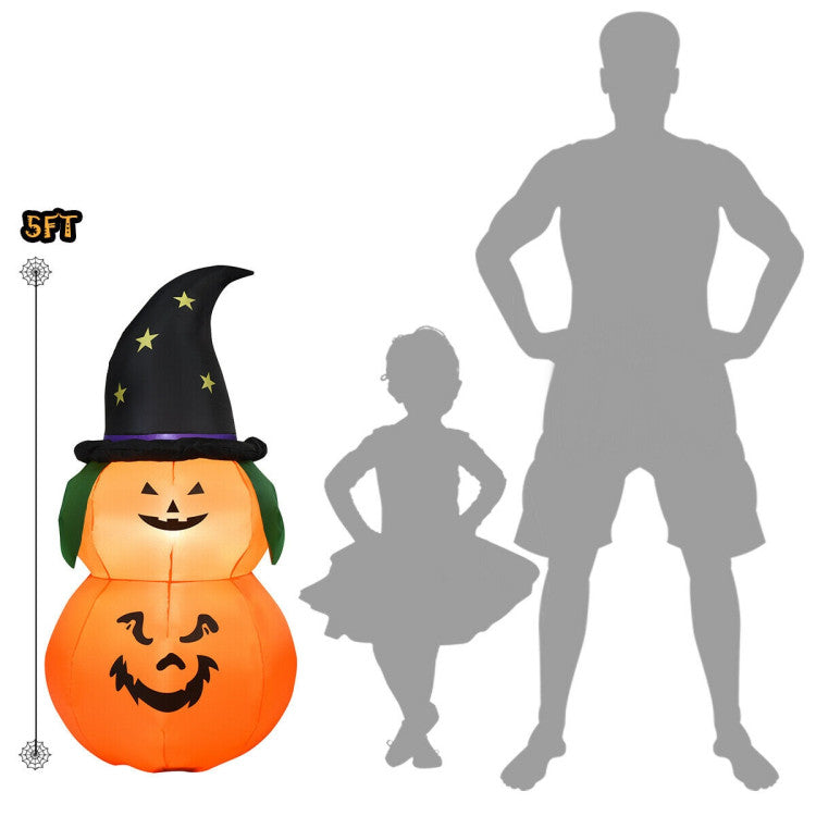 5 Feet Halloween Inflatable LED Pumpkin with Witch Hat