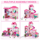 Pink Doll House Diy Kit Pretend Play Building Home Educational Toys for Girls Age 3+