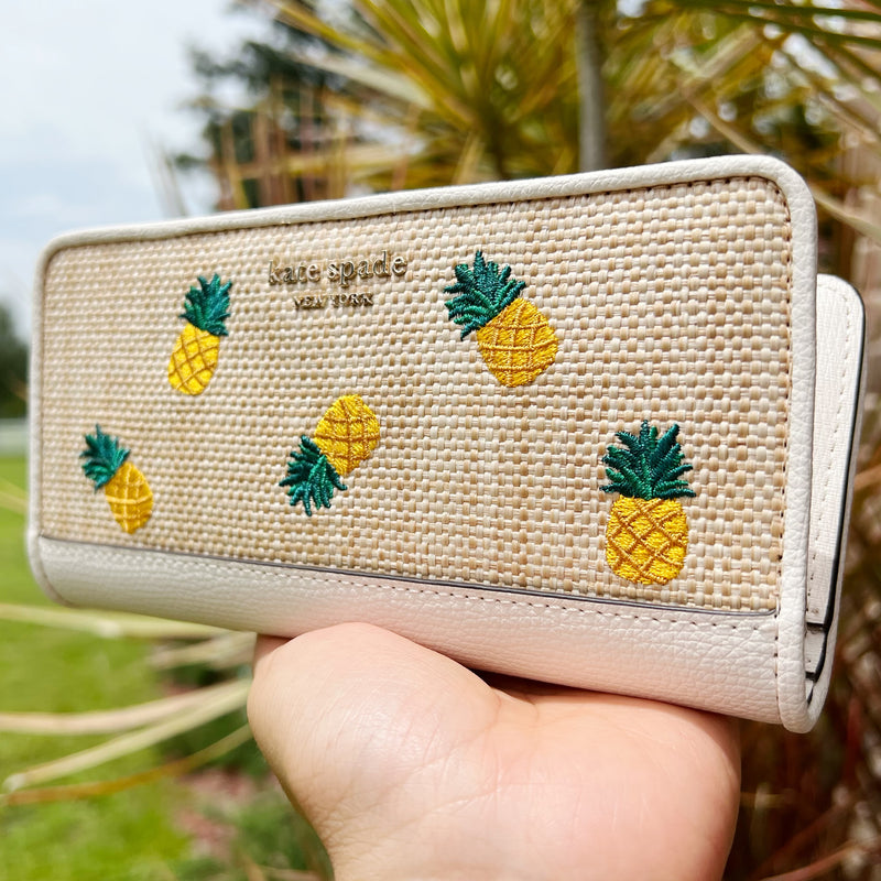 Kate Spade New York Darcy Pineapple Embroidered Large Slim Bifold Wallet