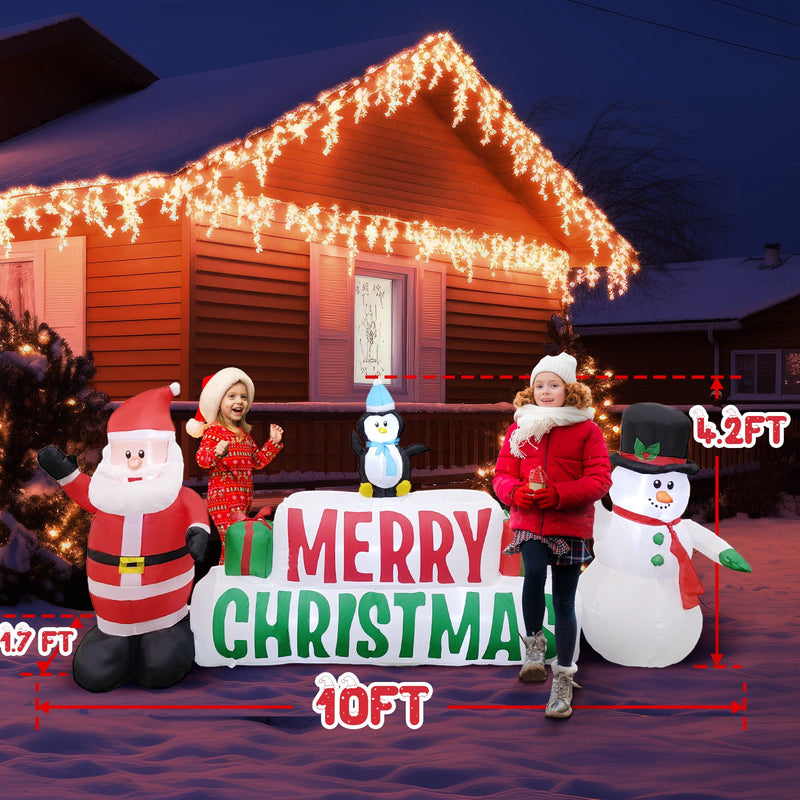 10ft Long Christmas Inflatables, Merry Christmas Sign with Santa Claus,