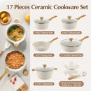 Sensarte Ceramic Nonstick Pots and Pans Set, 17 Pieces Healthy Non Stick Cookware Set