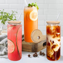 LotFancy 4Pcs 25oz Glass Cups with Bamboo Lids & Glass Straw, Drinking Glasses Cup Set