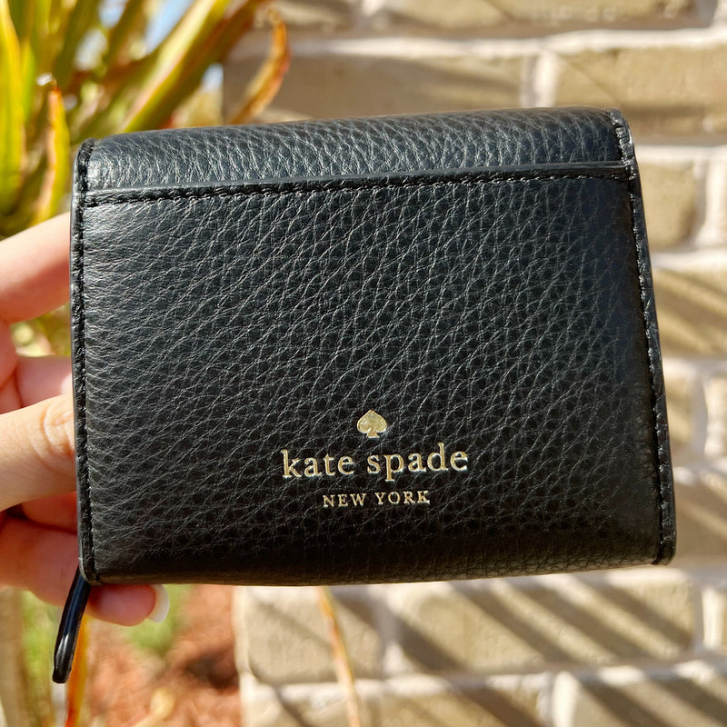 Kate Spade New York Marti Small Flap Pebbled Leather Wallet Black