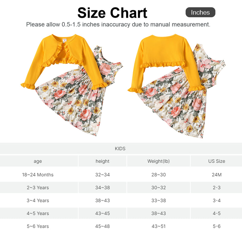 PatPat Toddler Girl Flower Dress Girl Clothes Ruffled Cardigan Set for Girl, 2-piece, Sizes 18M-6Y Girl Dress