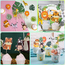 Sunbeauty 24 Pcs Jungle Decorations Woodland Animals Cake Green Decoration Safari Birthday Cake Topper