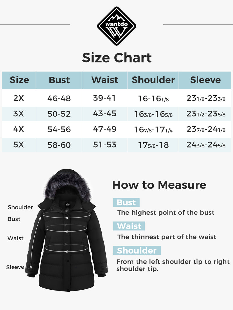 Wantdo Women's Plus Size Recycled Winter Coat Warm Winter Jacket Waterproof Puffer Jacket with Hood Black 4XL