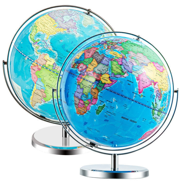 13" Illuminated World Globe 720° Rotating Map with LED Light