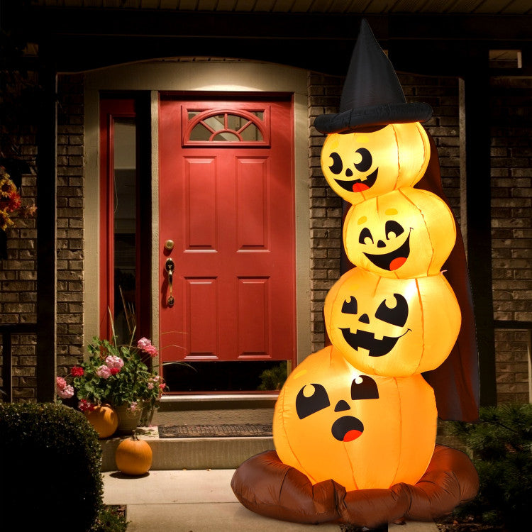 7 Feet Halloween Inflatable Pumpkin Combo with Witch's Hat and LED Lights