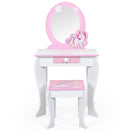 Kids Wooden Makeup Dressing Table and Chair Set with Mirror and Drawer