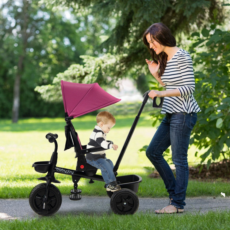 4-in-1 Reversible Toddler Tricycle with Height Adjustable Push Handle