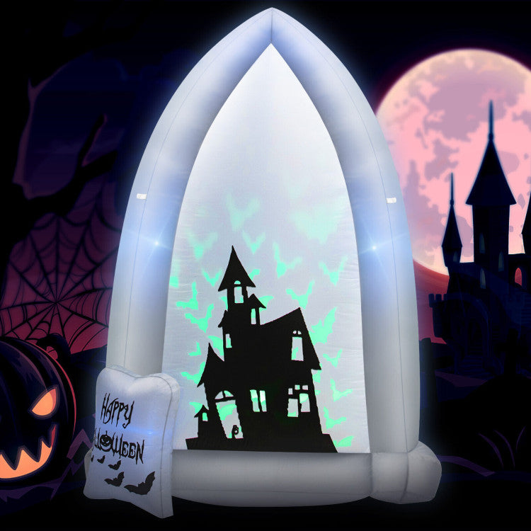 7 Feet Halloween Inflatable Tombstone with Bat LED Projector