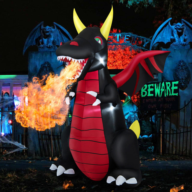 8 Feet Halloween Inflatable Fire Dragon  Decoration with LED Lights