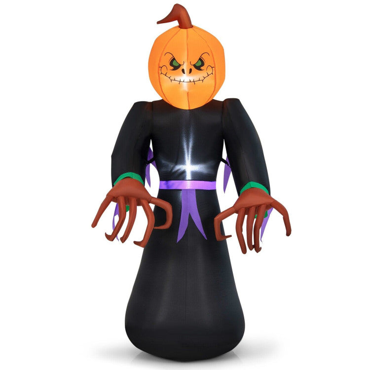 6.5 Feet Inflatable Halloween Warlock with Pumpkin Head Blow-up Pumpkin Reaper