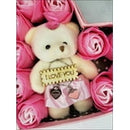 Romantic Heart-Shaped Pink Rose Flower and Teddy Bear Gift Box