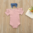 Aimik 3Pcs Baby Girls Infant Clothes Set Romper Jumpsuit Bowknot Denim Shorts Outfits