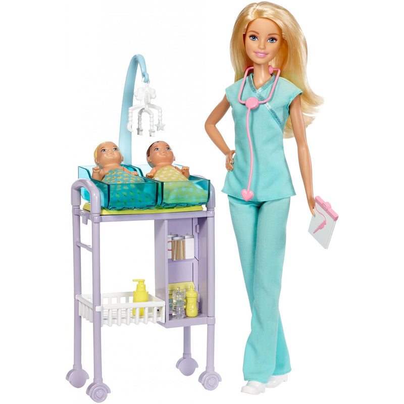 Barbie Careers Baby Doctor Barbie Doll, Blonde, with 2-Patients