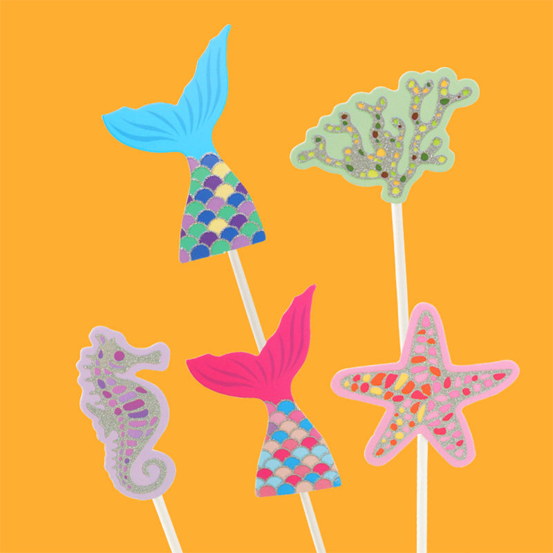 10 PCS Decorative Items Cake Decorating Birthday Decoration Star Mermaid Toppers for Cakes Bamboo