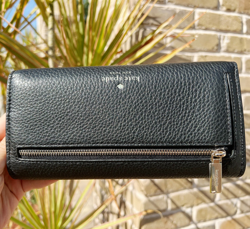 Kate Spade New York Marti Large Pebbled Leather Slim Flap Wallet Black