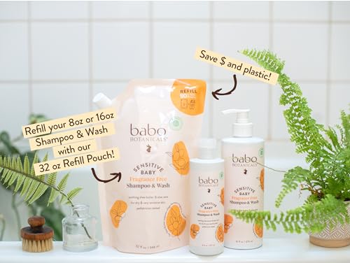 Babo Botanicals Fragrance-Free 2-in-1 Baby Shampoo & Wash - Shea Butter, Calendula & Aloe - EWG Verified, Cruelty-Free, Vegan - Pediatrician Tested - 16 Fl Oz