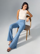 Rammus Flare Jeans for Women Crossover High Waisted Bell Bottom Jeans Trendy Yoga Pants Stretchy Flare Leggings with Pockets Light Denim