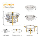 ROVSUN 5QT 6 Packs Chafing Dish Buffet Set Gold Accent, Round NSF Stainless Steel Buffet Warmer Chafers and Buffet Warmers Sets with Glass Lid & Lid Holder for Catering Events Parties Weddings Dinners