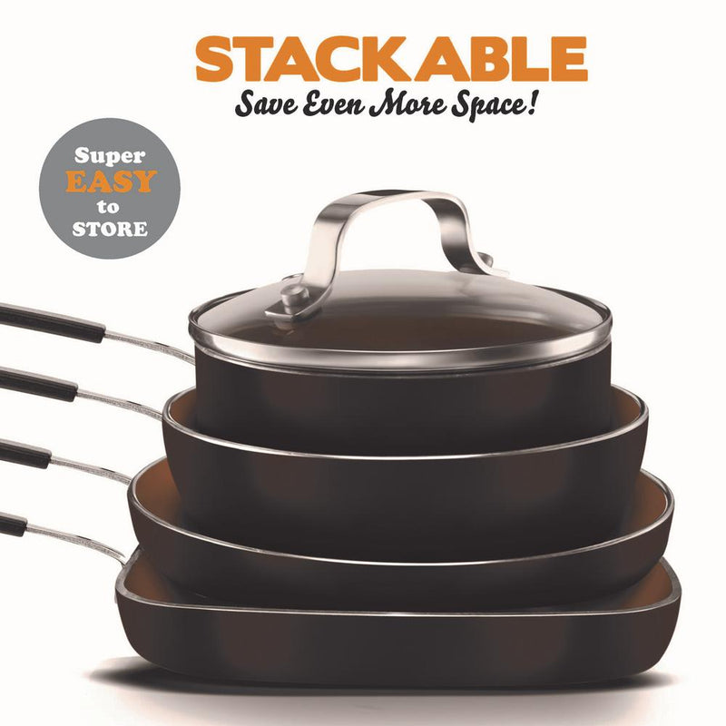 5Pcs Mini Gotham Steel Stackable Pots and Pans Set, Nonstick Cookware Set