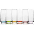 Lav Juice and Water Drinking Glasses Set of 6, Highball Kitchen Glassware Sets, Colorful Base Glass Tumblers, 16.25 oz