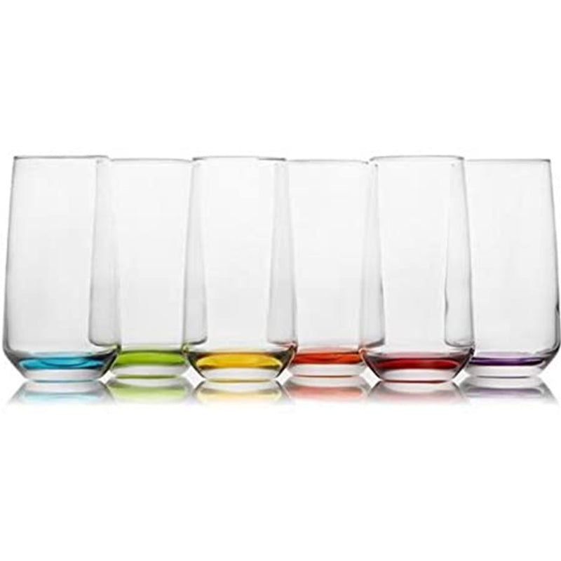 Lav Juice and Water Drinking Glasses Set of 6, Highball Kitchen Glassware Sets, Colorful Base Glass Tumblers, 16.25 oz