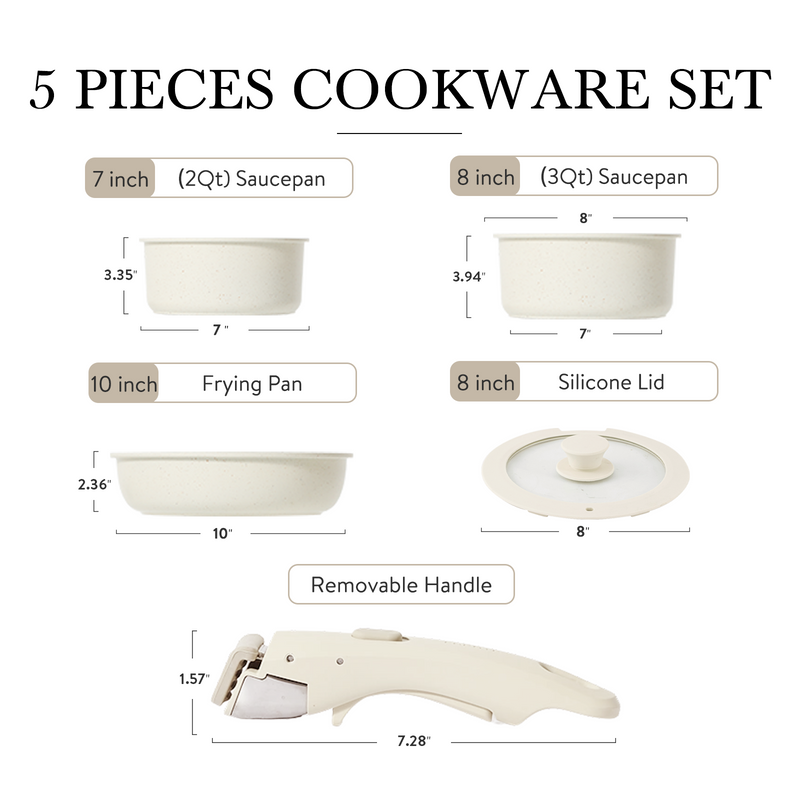 Carote Nonstick Cookware Sets, 5 Pcs Granite Non Stick Pots and Pans Set with Removable Handle