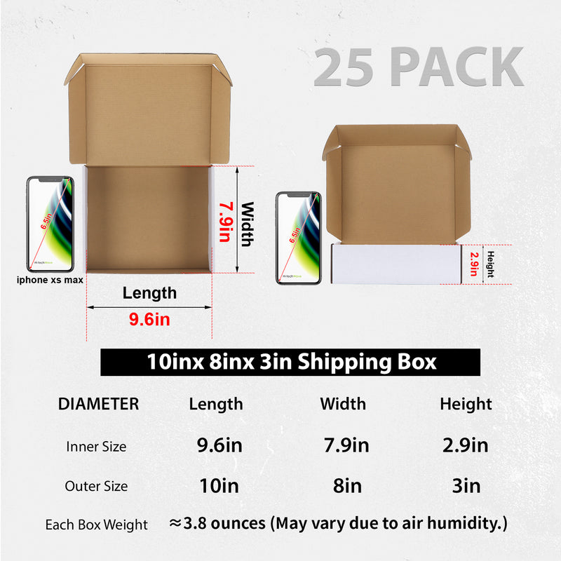 10x8x3 Shipping Boxes, 25 Packs Gift Boxes for Shipping Business Party, White