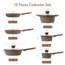Carote Nonstick Granite Cookware Sets, 10 Pcs Brown Granite Pots and Pans Set,