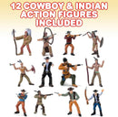 ArtCreativity Cowboy and Indian Action Figures, Set of 12,Cake Toppers, Western Party Favors for Kids