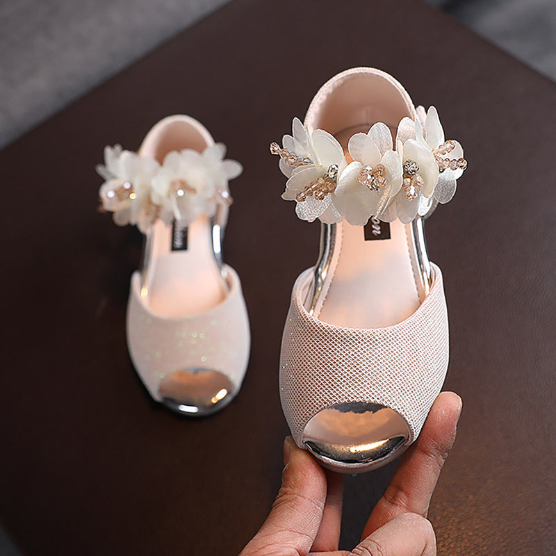 B91xZ Toddler Girl Sandals Girls Rhinestone Flower Shoes Low Heel Flower Wedding Party Dress Shoes Sizes 8