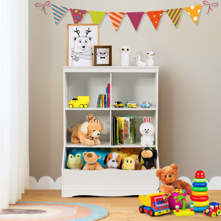 3-Tier kids Multi-Functional Bookcase with 5 Open Storage Compartments