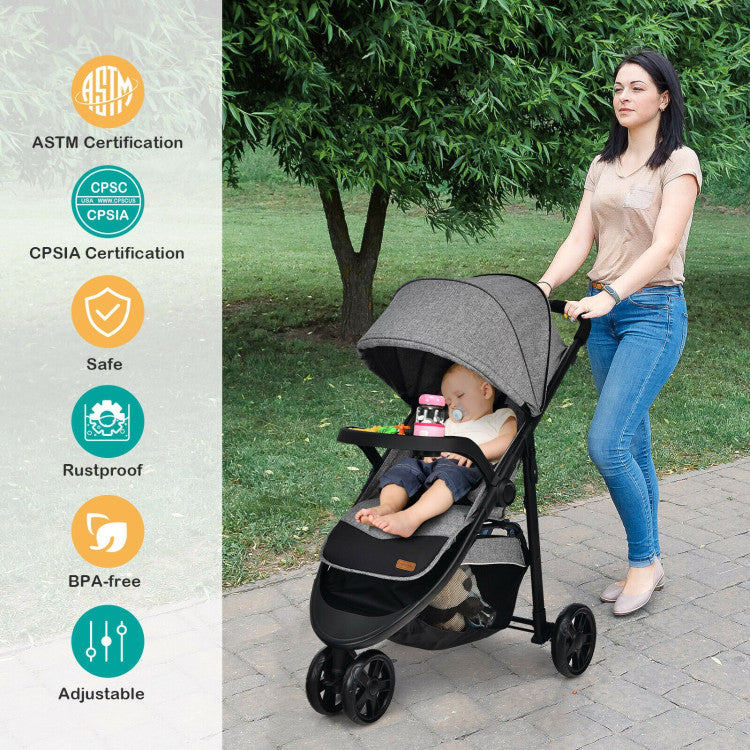 Baby Jogging Stroller with Adjustable Canopy for Newborn