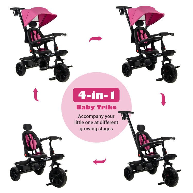 4-in-1 Reversible Toddler Tricycle with Height Adjustable Push Handle