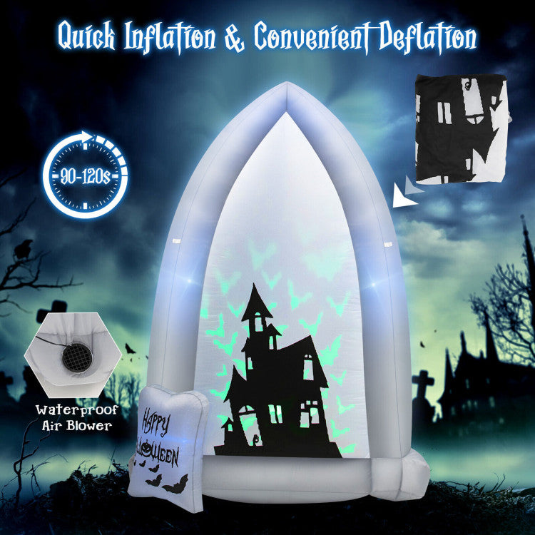 7 Feet Halloween Inflatable Tombstone with Bat LED Projector