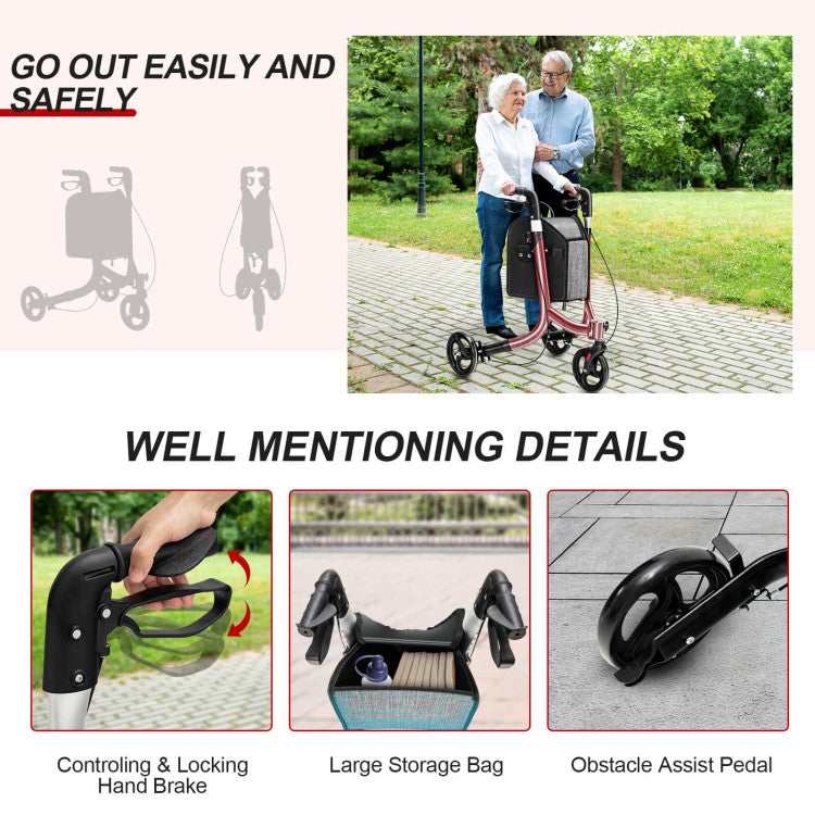 3-Wheel Rolling Walker with Adjustable Handle