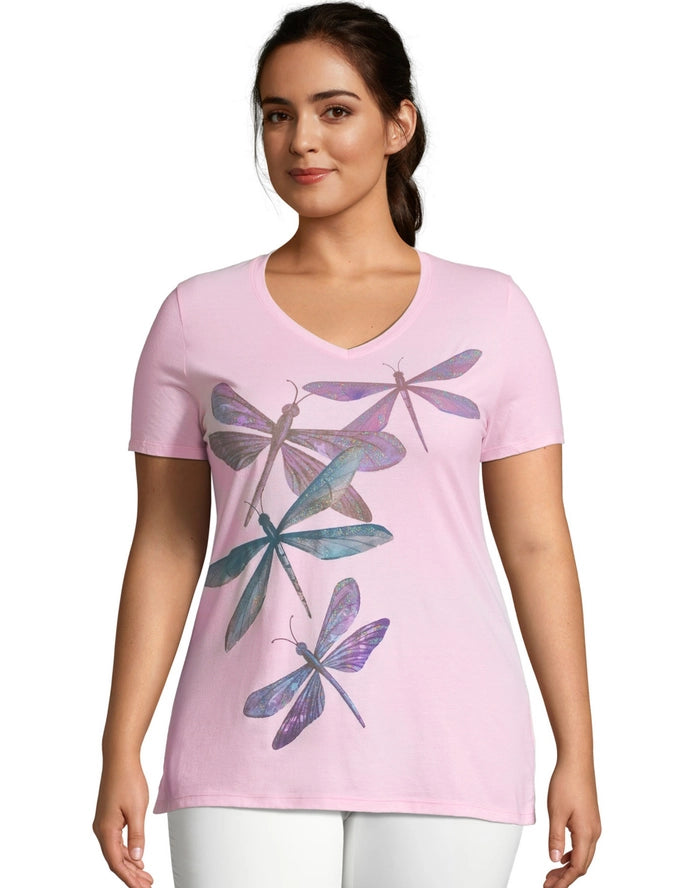Hanes Just My Size Women's V-Neck Graphic T-Shirt, Dragonfly Ascending (Plus Size)
