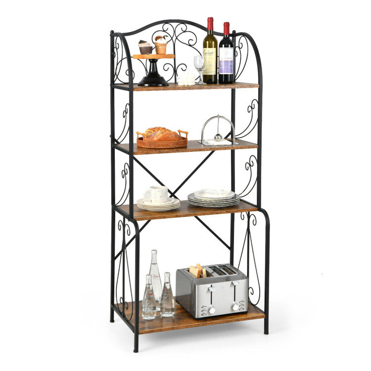 4-Tier Industrial Kitchen Baker's Rack with Open Shelves and X-Bar