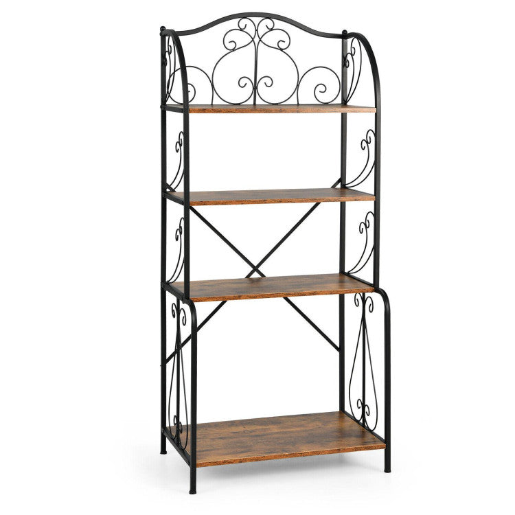 4-Tier Industrial Kitchen Baker's Rack with Open Shelves and X-Bar